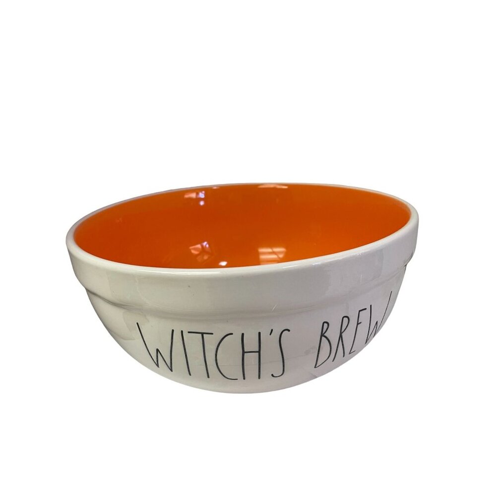 RAE Dunn Artisan Collection Ceramic Halloween Witch's Brew White Orange Bowl 10"